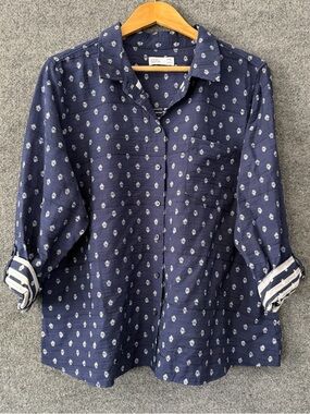 Croft & Barrow Women’s 3/4 Sleeve Button Up Top Size XXL Petite Navy Office